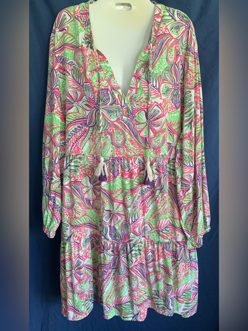 Stella Parker XXL Floral Print V-Neck Dress in Pink & Green